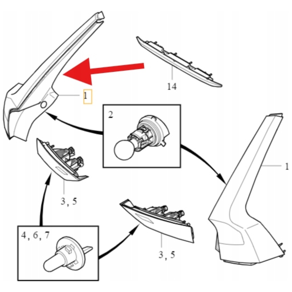 Baklykta höger i skärm Volvo V90 2017– OE 32293877