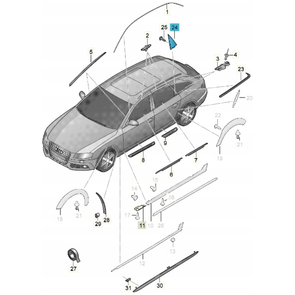 Audi 8K5853273Q5FQ täckkåpa hörn svart blank